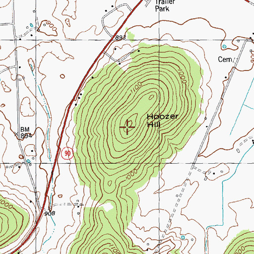 Topographic Map of Hoozer Hill, KY