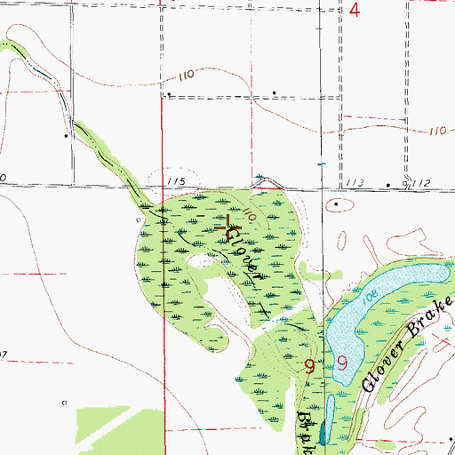Topographic Map of Glover Brake, AR