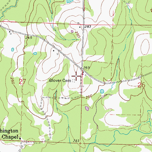 Topographic Map of Glover Cemetery, AR