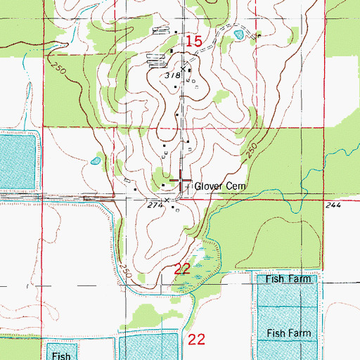 Topographic Map of Glover Cemetery, AR