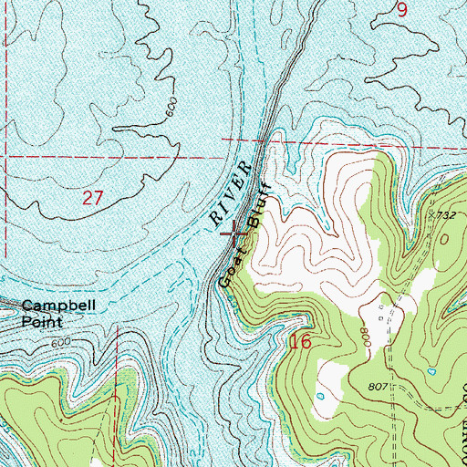 Topographic Map of Goat Bluff, AR