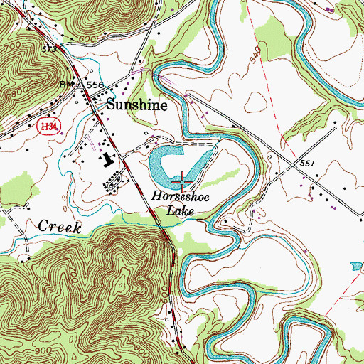 Topographic Map of Horseshoe Lake, KY