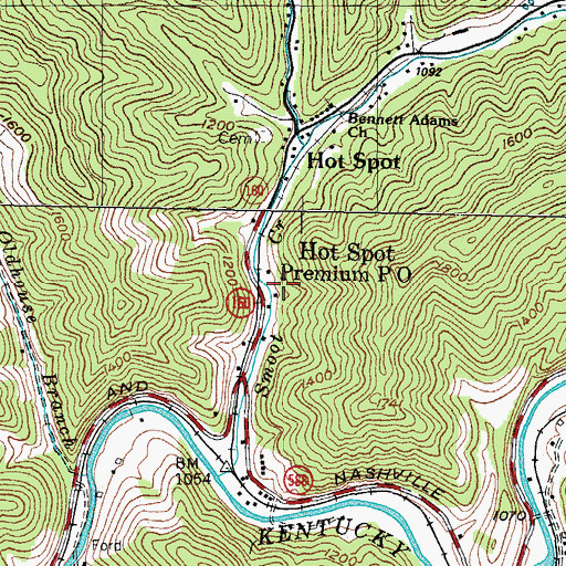 Topographic Map of Hot Spot Premium Post Office, KY