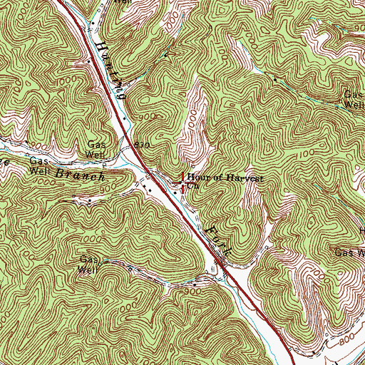 Topographic Map of Hour of Harvest Church, KY