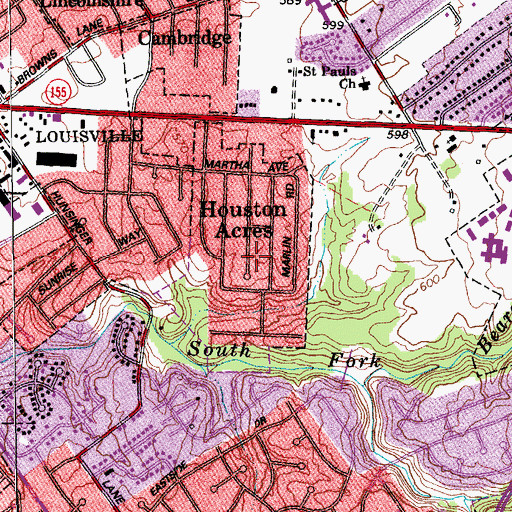 Topographic Map of Houston Acres, KY