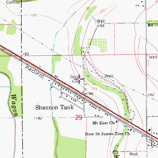 Topographic Map of Gocio Cemetery, AR