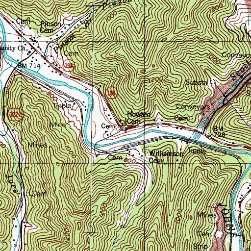 Topographic Map of Howard Cemetery, KY