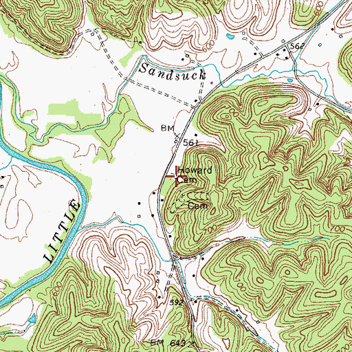 Topographic Map of Howard Cemetery, KY