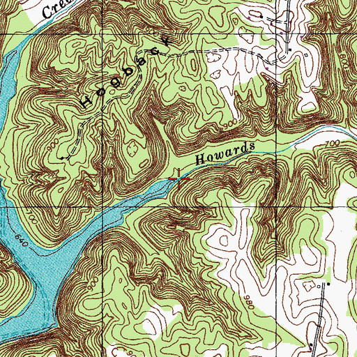 Topographic Map of Howards Creek, KY