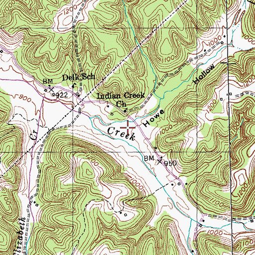 Topographic Map of Howe Hollow, KY