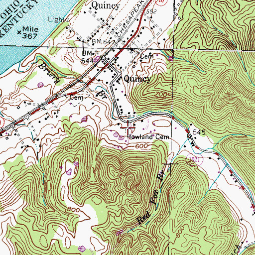Topographic Map of Howland Cemetery, KY