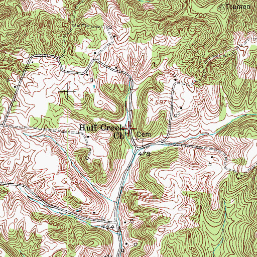 Topographic Map of Huff Creek Church, KY