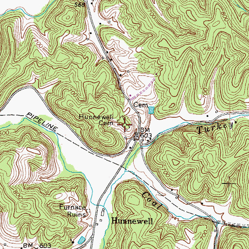 Topographic Map of Hunnewell Cemetery, KY