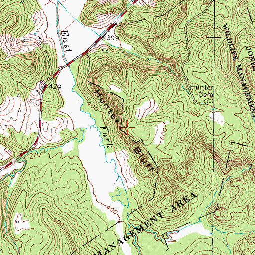 Topographic Map of Hunter Bluff, KY