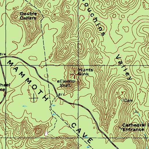 Topographic Map of Hunts Sink, KY