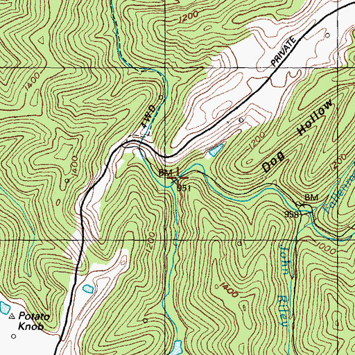 Topographic Map of Hurricane Branch, KY