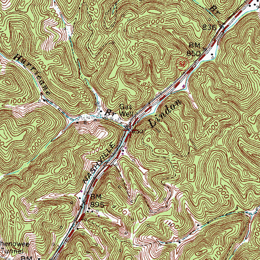 Topographic Map of Hurricane Branch, KY