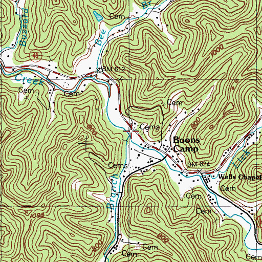 Topographic Map of Hurricane Branch, KY