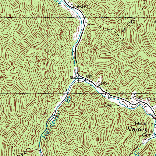 Topographic Map of Hurricane Branch, KY