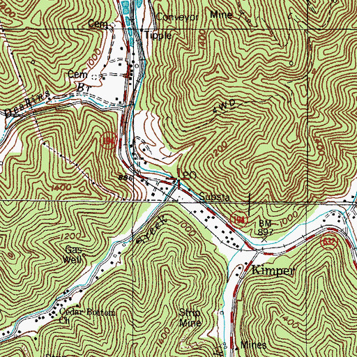 Topographic Map of Hurricane Creek, KY