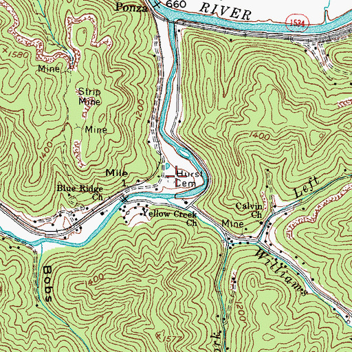 Topographic Map of Hurst Cemetery, KY