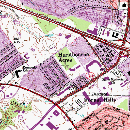 Topographic Map of Hurstbourne Acres, KY