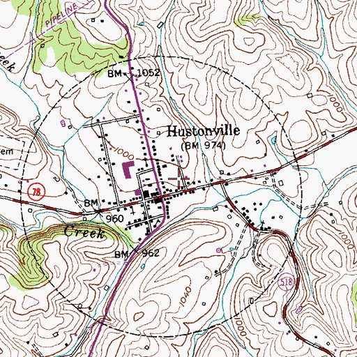 Topographic Map of Hustonville, KY