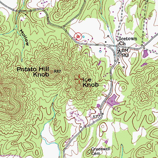 Topographic Map of Ice Knob, KY