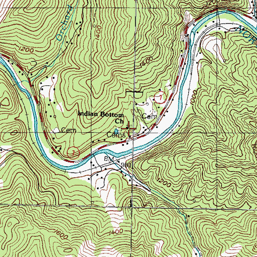 Topographic Map of Indian Bottom Church, KY