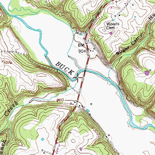 Topographic Map of Indian Creek, KY