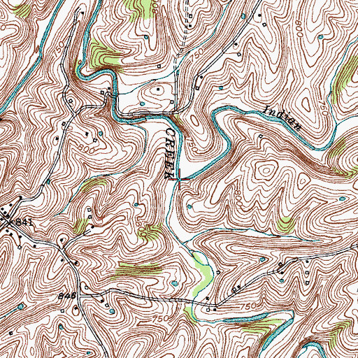 Topographic Map of Indian Creek, KY