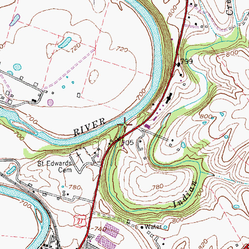Topographic Map of Indian Creek, KY