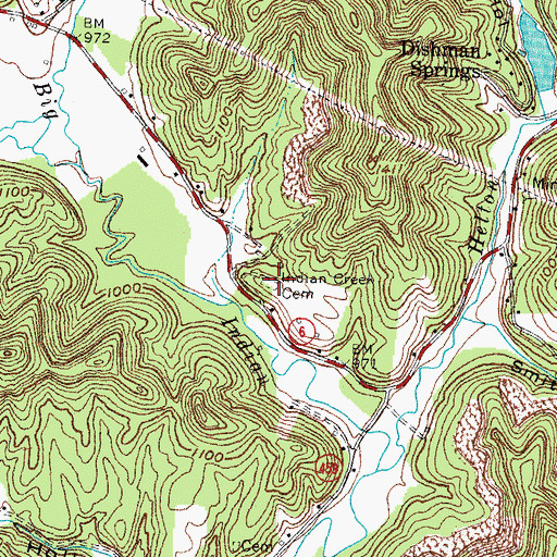 Topographic Map of Indian Creek Cemetery, KY