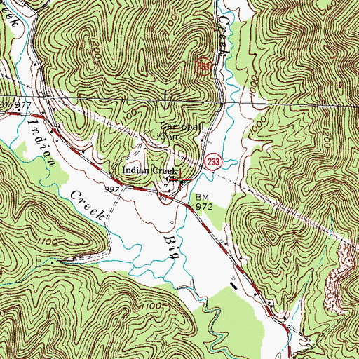 Topographic Map of Indian Creek Baptist Church, KY