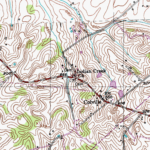 Topographic Map of Indian Creek Church, KY