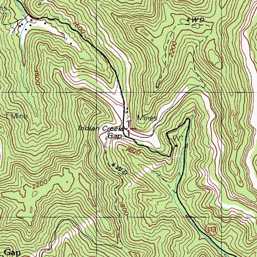 Topographic Map of Indian Creek Gap, KY