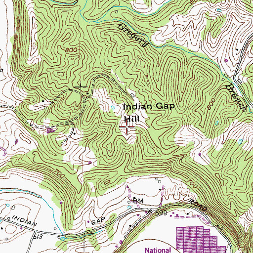 Topographic Map of Indian Gap Hill, KY