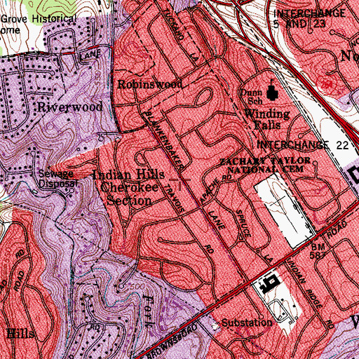Topographic Map of Indian Hills Cherokee Section, KY