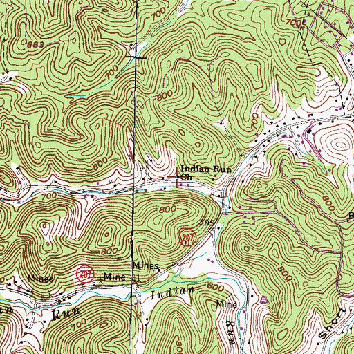 Topographic Map of Indian Run Church, KY