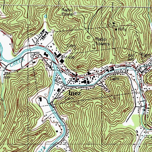Topographic Map of Inez, KY