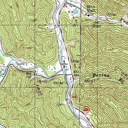 Topographic Map of Elkins Fork, KY