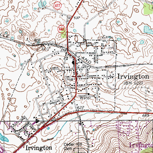 Topographic Map of Irvington, KY