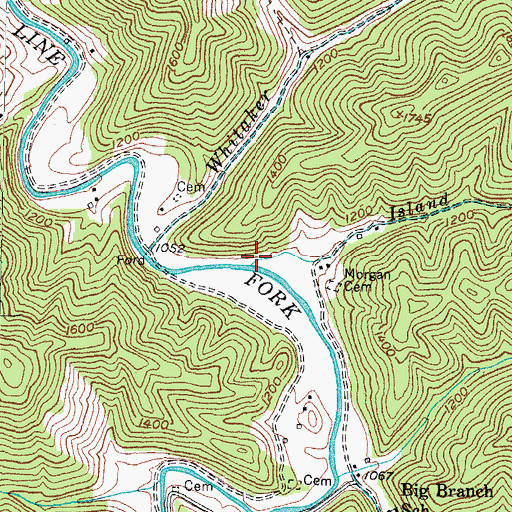 Topographic Map of Island Branch, KY