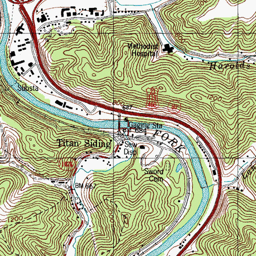 Topographic Map of Island Creek, KY