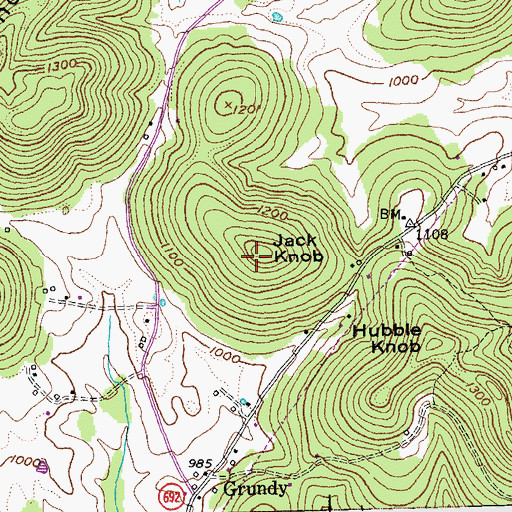 Topographic Map of Jack Knob, KY