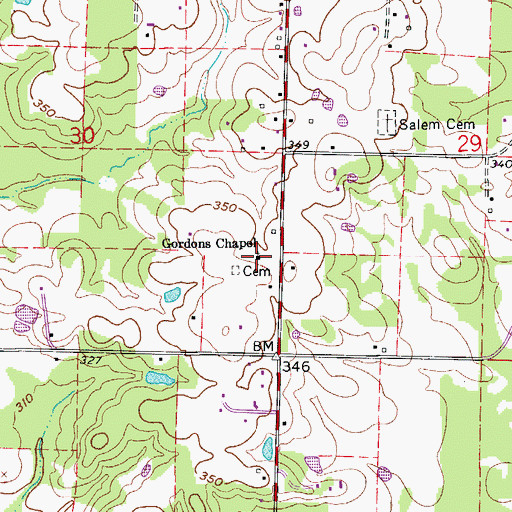 Topographic Map of Gordons Chapel, AR