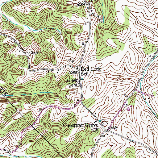 Topographic Map of Janes Cemetery, KY