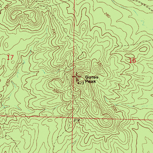 Topographic Map of Gores Peak, AR