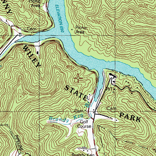 Topographic Map of Jenny Wiley State Park, KY