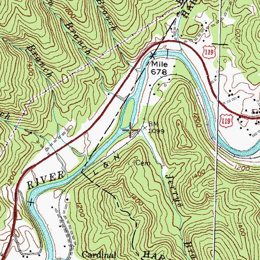 Topographic Map of Jerrys Branch, KY